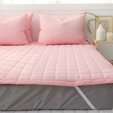 마이센스 쿨 여름 시어서커 고정밴딩 침대 패드, 멜란지 핑크