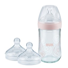 누크 네이처센스 유리젖병 240ml + 젖꼭지(2개입), S1(0~6개월)-M, 유리젖병240ml 핑크
