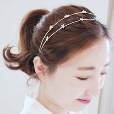 리본크림 작은별 2줄 큐빅 머리띠