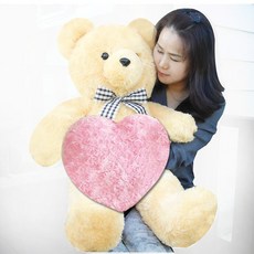 곰인형 (당일발송)체크리본베어+하트쿠션사은품 크리스마스선물 대형인형, 라이트브라운, 체크리본베어 왕
