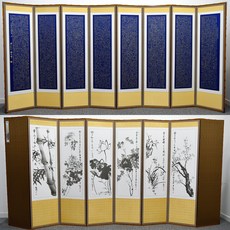 남원은행공방 6폭 8폭 병풍 제사병풍 미니병풍 추사산수 반야심경 산수화 추사체 비단병풍, 8폭 병풍(금장 금강경 묵화), 1개