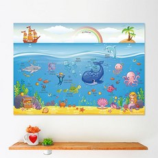 방수 아기포스터 유아벽보 학습 벽그림 병풍 바다동물, 바다동물 방수포스터 A3 size- 소형