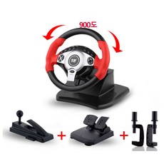 레이싱휠 900도 450도 270도 유로트럭 스팀게임 PC게임 대응, 1개, 레드(클러치없음)
