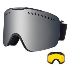 팬톤 렌즈교체용 안경병용 스키 보드용 고글 CRMAG95SM + 야간용 렌즈 오렌지 + 파우치 랜덤발송, 블랙(프레임) + 스모크미러(렌즈)