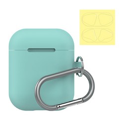 랩씨 에어팟 실리콘 케이스 캡슐 + 철가루 방지 스티커, 민트