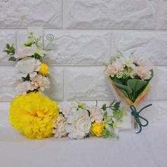 조화 국화 리스 + 꽃다발 세트, 옐로우
