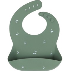 오가닉팩토리 유아용 체리 이유식 실리콘 턱받이, 1개, 세이지그린
