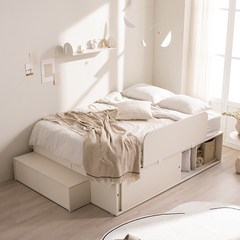 삼익가구 로런 슬라이딩 벙커빅수납 침대 + 계단 + 가드 방문설치, 화이트