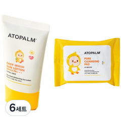 아토팜 이지 워시 선로션 60ml + 클렌징 패드 세트 SPF32 PA+++, 6세트