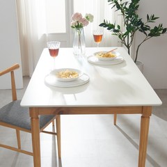 헤즈로 에덴 원목 카페 업소 식당 4인용 사각 테이블 1200 x 700 x 720 mm, 크림 화이트