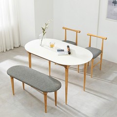 헤즈로 에덴 원형 카페 원목식탁세트 1200 원목테이블 + 벤치 + 의자 2p 방문설치, 내츄럴