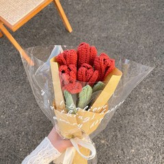 소니오 수제 뜨개질 꽃다발 DIY 패키지, 1세트, 10 로만 레드 튤립