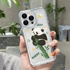 핫티몰 귀여운 대나무 판다 동물 캐릭터 드로잉 투명 젤리 TPU 아이폰 케이스