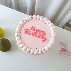 핑크 생크림 클레이 케이크 모형케이크, 기본형(happy birthday)