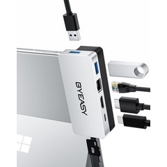 BYEASY 서피스 프로 9 도킹 스테이션 6-in-2 마이크로소프트 USB-C 허브 100W PD 충전 USB 3.1 2개 4K@60Hz HDMI 1000M 이더넷 LA