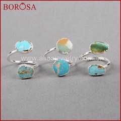 콰트로 커플 두꺼운 반지 링 borosa 디자인 내츄럴 블루 스톤 druzy wrap