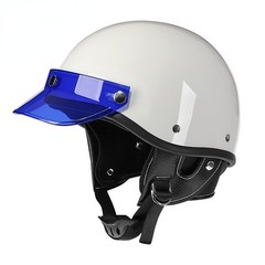 DAYU 빈티지 오토바이 헬멧 오픈 페이스 하프 페이스 헬멧, 유백색에 파란색 챙을 맞추다