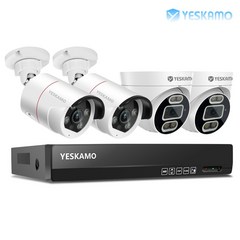 YESKAMO 예스카모 500만화소 POE 실내외용 8채널 CCTV 카메라 세트, POE 실외 2대 실내 2대 8채널 세트(HDD미포함)