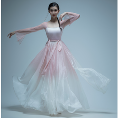 몸찬양 핑크 그라데이션 요정 롱스커트 상하의세트 드레스 투톤 클래식 모던 한국무용풀치마