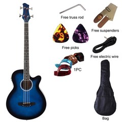 데임기타 통기타입문 입문용기타 어쿠스틱 일렉트릭 베이스 기타 EQ가 있는 컷어웨이 4 현 고광택 내추럴 컬러 블랙 43 인치, 6.M6 Blue