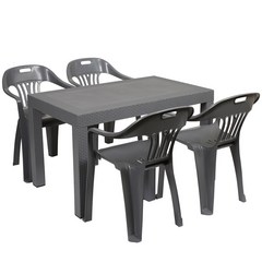 지오리빙 국산 라탄테이블 74120 의자세트 야외용 테이블의자, 4인세트, 하이의자4개, 그레이