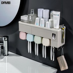 DFMEI 벽걸이 세면 서랍 수납 칫솔걸이 세트 치약 가글 컵, 4개 세트, 4개