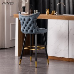 CNTCSM바 의자 가정용 모던 심플 바 의자 유럽식 높은 등받이 섬 테이블 높은 발 의자 바 의자, 밀리터리 블루 테크노 천 65cm 92-96 하이바