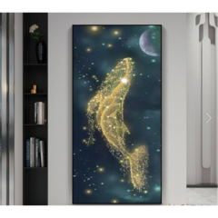 Zhangzhou Guoxing신비로운 우주 하늘을 여행하는 금빛 고래 AB 보석십자수 DIY 만들기 구슬십자수 취미 생활, 90x160cm