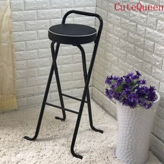 CuteQueen 귀여운여왕 강관 바 탁자 낚시 의자 바 의자 바 의자 높은 바 의자 발 높은 발 의자 카운터 의자 접이식 의자 75CM 65CM 소프트백 의자, 75cm 앉아 높이 모두 검은 색, 1개
