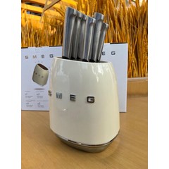 SMEG 스메그 나이프 6피스 나이프 홀더 스테인리스 나이프, 1세트, 베이지