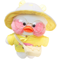 PKTOYS 캐릭터 큐티잼 럭키백변빵빵덕오리 인형옷피규어 졸업선물, 노란 모자 우산 스웨터 흰색 가방, 30cm