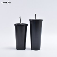 CNTCSM 크로스보더 304 스테인리스 빨대 컵 이중 진공 텀블러 심플 휴대용 비주얼 물컵, 블랙, 750마라, 1개