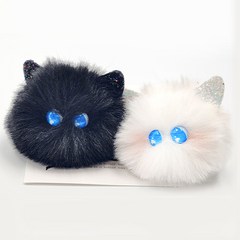 미니마켓 털뭉치 고양이 인형 키링, 블랙-화이트(블루)