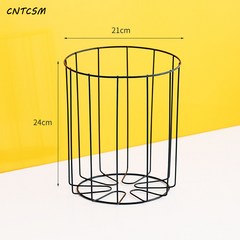 CNTCSM쓰레기 바구니 가정용 철예 휴지통 펀칭 사무실 휴지통 침실 금속, 세로줄 원형 블랙 스몰, 1개