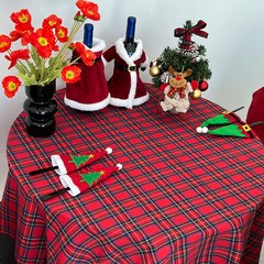 쿠이시 크리스마스 체크 테이블보 식탁보 커버, 레드 체크, 140 X 140 (2~4인)