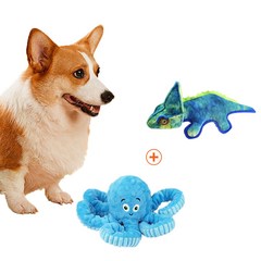맥슬리 강아지 터그 인형 삑삑이 장난감 2종세트, 1세트, 스테고사우루스+문어