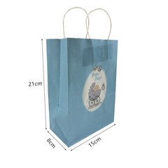 5Pcs 아기 소년 소녀 크래프트 종이 가방 생일 파티 장식 비 샤워 비스킷 선물 사탕 패키지 가방 성별 공개 용품, Blue