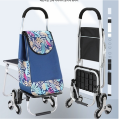 의자달린 쇼핑카트 장바구니 캐리어 앉아 쉴수있는 튼튼한 알루미늄 합금 쇼핑 카트 접이식 휴대용, 6륜 (잎), 1개