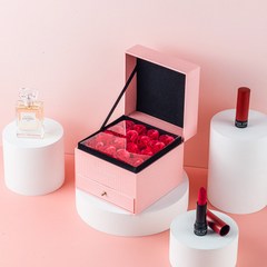 시들지 않는꽃 서랍형 조화 용돈박스+쇼핑백세트, 핑크