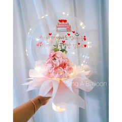 LED꽃풍선 그립톡서비스 특별한선물 웨딩 프로포즈 생일 기념일, 수국&라넌큘러스(스탠드형), 1, 레드