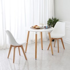 화이트 원형 사각 라운드 2인용 식탁 테이블 세트 (의자포함), D. 비앙코 800 (WH 원형 화이트), 02. 도도 (그레이2개)
