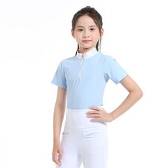 어린이 승마 반팔 티셔츠 여름 통기성 신축성 옷 의류, 다른 크기, 블루 150, 1개