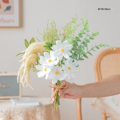 바람꽃 면허증 부케 사진 피크닉 소품 드라이 플라워 작은 꽃다발 장식 모조 꽃꽂이 장식, 흰 우유 퍼프, 1개