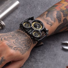펑크 스타일 시계 o 1167 레트로 쿼츠 시계 독특한 3 시간대 쿼츠 시계 가죽 군사