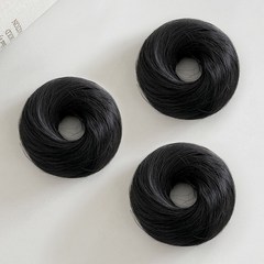 우드피카 시그니처 똥머리 밴딩 머리끈 가발 3개 1세트, 블랙