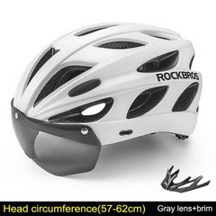 ROCKBROS PlusSize 자전거 헬멧 고글 듀얼 모드 MTB 도로 자전거 헬멧 선글래스 안전 캡 스쿠터 헬멧 남자 사이클링 장비, 화이트 57-62cm
