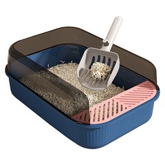 헤이재키 프리미엄 고양이용품 모래 사막화방지 배변통 화장실 + 모래삽 세트, 네이비