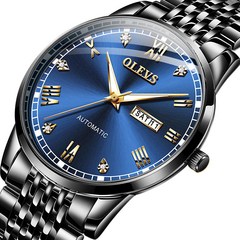 olevs 남성용 기계식 시계 스위스 손목 시계 비즈니스 남성용 방수 스틸 스트랩 자동 기계식 시계 선물