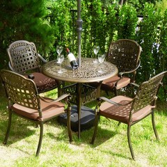 루이자몰 정원 카페 철제 주물 야외테이블세트, 주물 테이블세트 4인용, 주물테이블 90cm + 엘리스의자 4개, 혼합색상