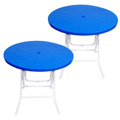 지오리빙 접이식 플라스틱 원형 야외 테이블 2개 편의점 포장마차, 블루